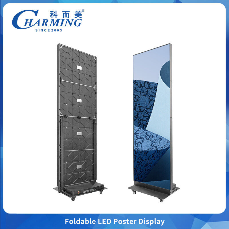 High-Brightness Foldable LED Poster Display featuring GOB durability and remote content management for shopping malls and conference rooms