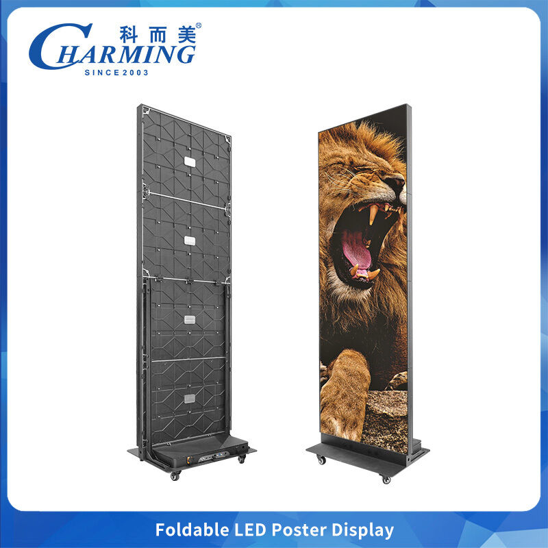 GOB Foldable LED Poster Display Can APP Remote Control With Wheel Use For Airport