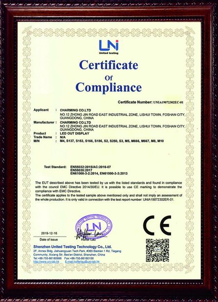 China Charming Co., Ltd. certification